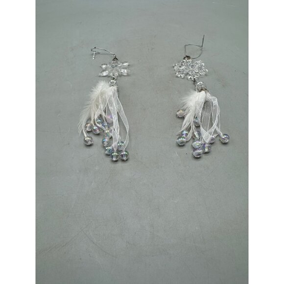 set of 2 plastic Snowflake Hanging Ornament With Feathers & Iridescent Beads - Picture 9 of 12